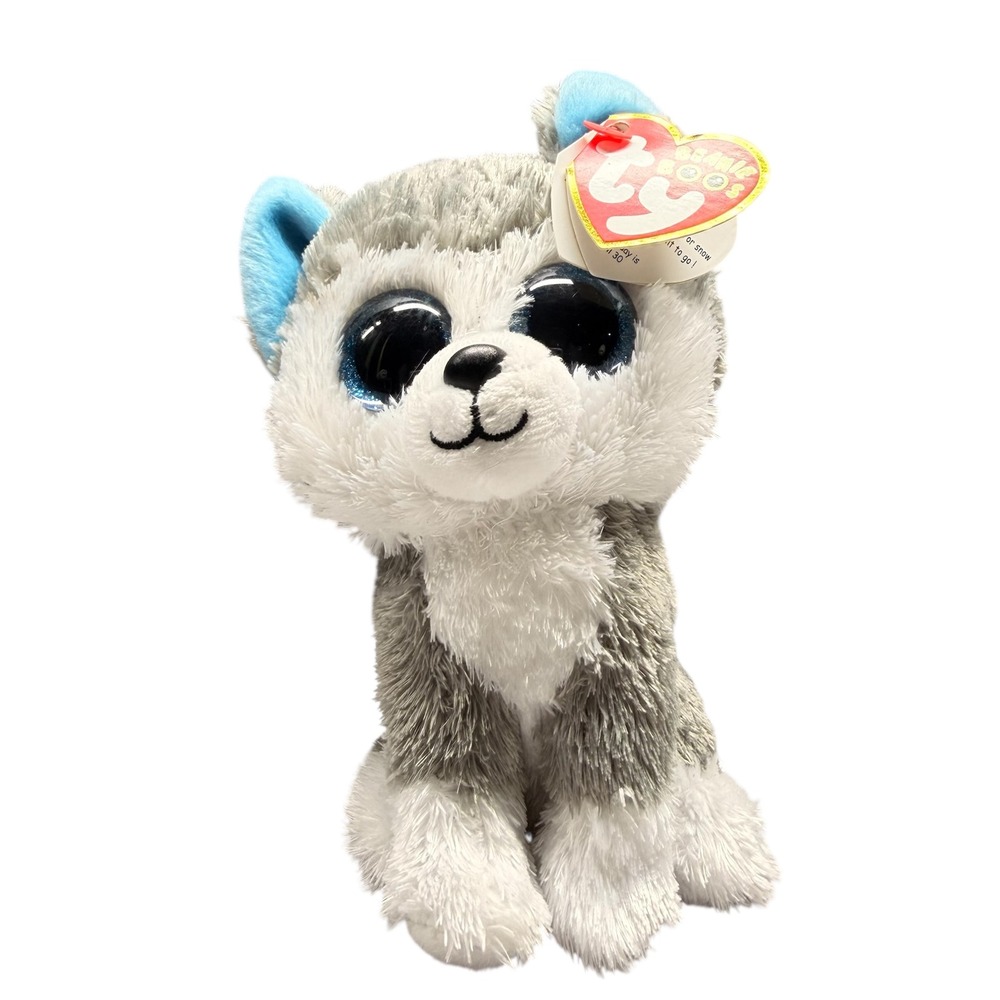 Ty Beanie‎ Boos Slush the Husky Grey White Blue Glitter Eyes Plush 6 inch NWT